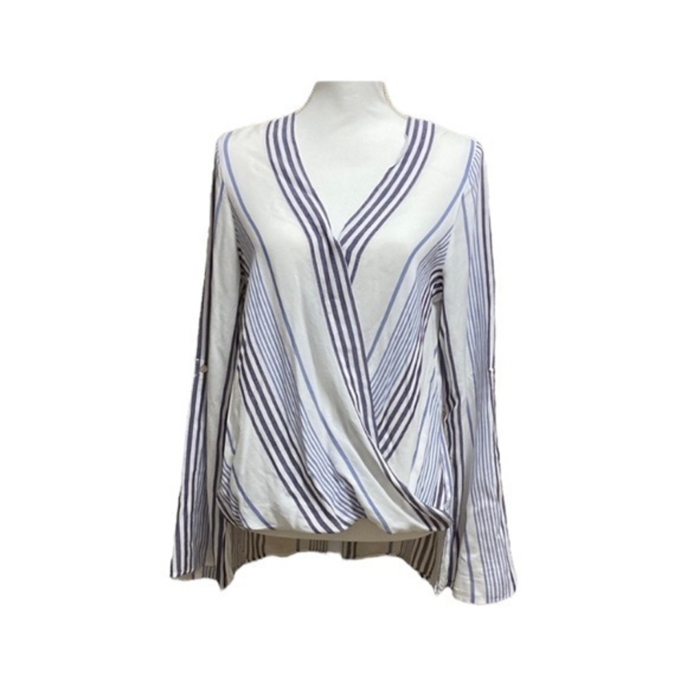 Willow & Clay Women’s XS Striped High Low Blouse Long Sleeve V Neck